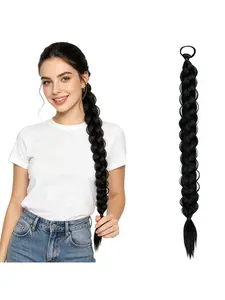 24-Inch Braided Ponytail Hair Extension, Natural Volume Elastic Fishbone Braid, Boxing Braid Wig for Women, Daily Wear, Synthetic Hair Extensions, Box Braids