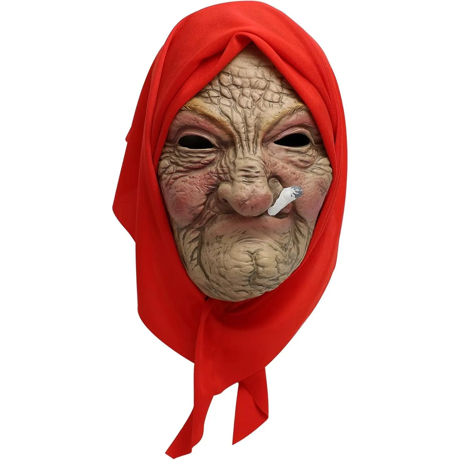 Smoking Granny Mask Halloween Domineering Realistic Scary Old Lady Masks with Fabric Head Scarf Cosplay Costumes Latex Props