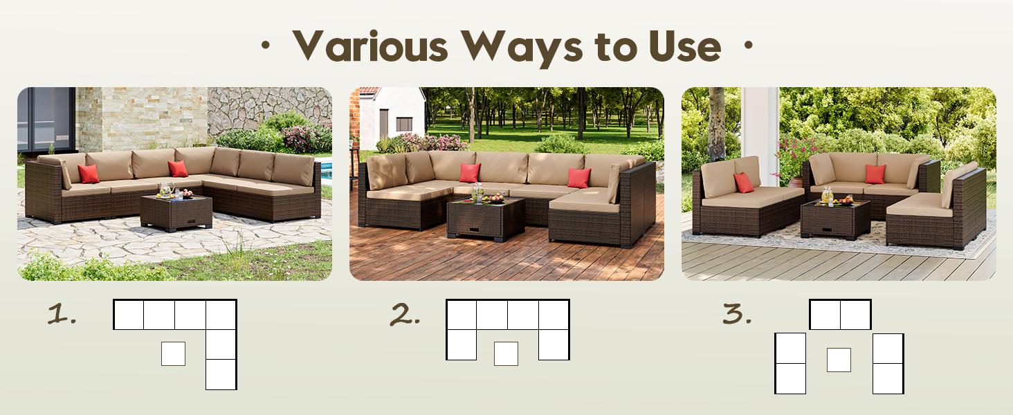 7 Pieces Sofa Modular Patio Wicker Sofa Set - Easy-to-Assemble All-Weather Couch with Comfortable Cushions & Glass Coffee Table, Ideal for Outdoor Relaxation & Entertaining Summervibes 7 Pieces Sofa Modular Patio Wicker Sofa Set - Easy-to-Assemble All-Weather Couch with Comfortable Cushions & Glass Coffee Table, Ideal for Outdoor Relaxation & Entertaining Summervibes