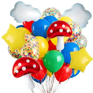 66pcs Rainbow Balloon Kit with Confetti, Cloud, Mushroom & Star Foils for Circus Party Decor
