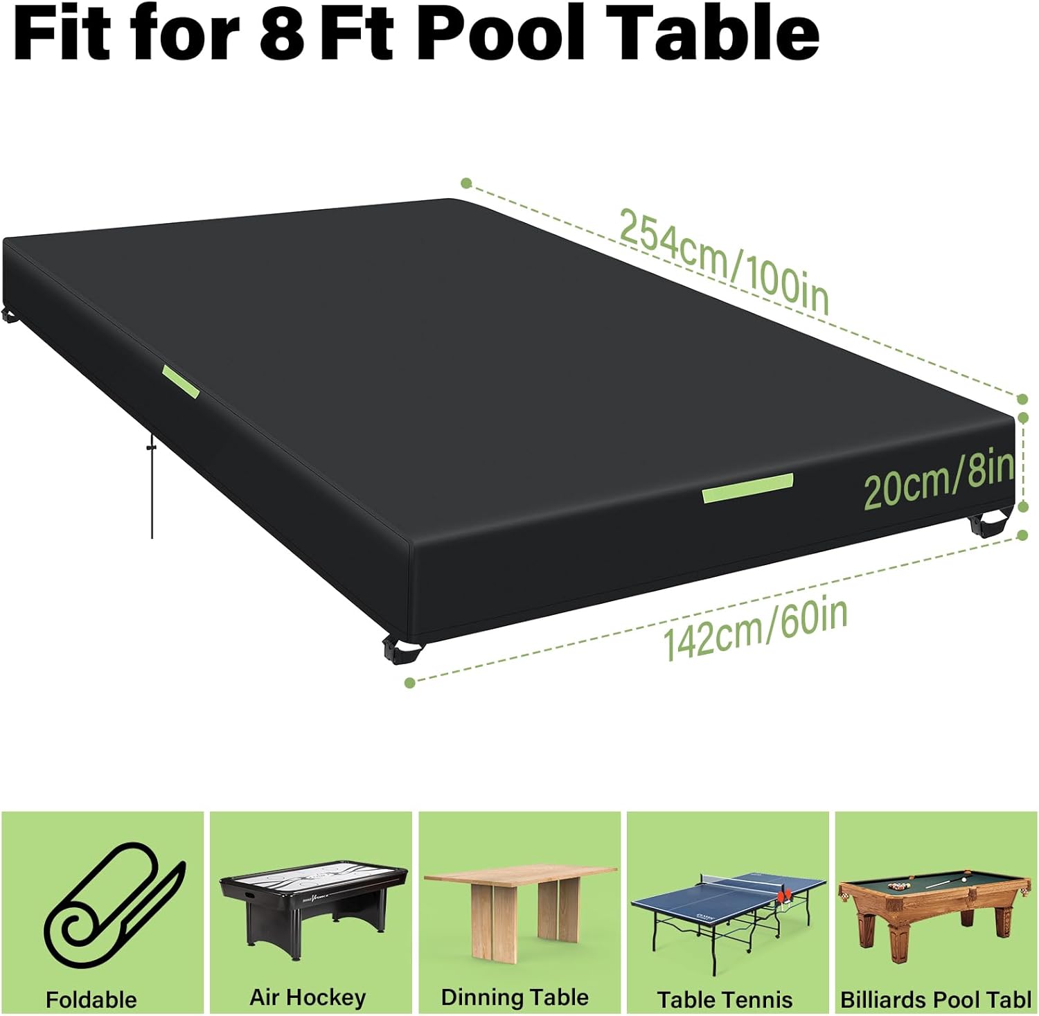 Pool Table Cover, Billiard Table Covers with Handles Buckles Drawstring Indoor Outdoor Pool Table Cover Waterproof for 7/8/9 FT Pool Table Snooker