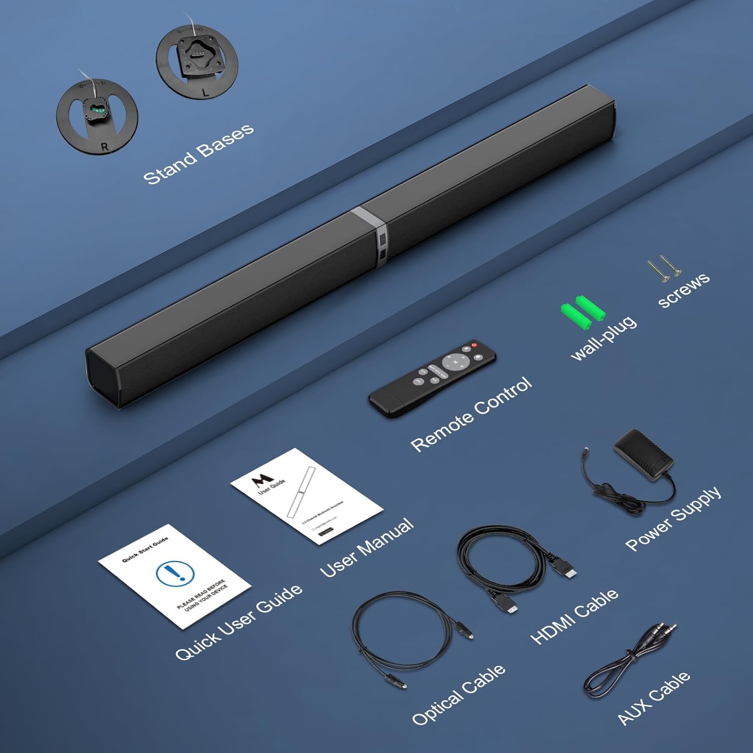 Sound Bar for Smart TV, 100W Wireless Bluetooth Soundbar with Deep Bass, 3D Surround Home Theater Audio System, HDMI ARC/Optical/AUX Compatible for TV/PC/Tablet/Game Console