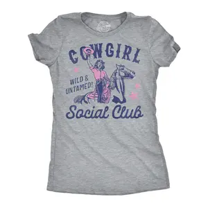 Womens Funny T Shirts Cowgirl Social Club Sarcastic Western Graphic Novelty Tee For Ladies Funny Womens T Shirts Cute Vintage Fashion Casual Ladies T-Shirt Gift Funny Animal Top Women's Novelty Tees Light Grey