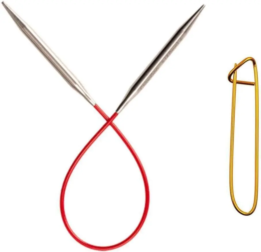 ChiaoGoo Knit Red 9-Inch, US 2 (2.75mm) Circular Knitting Needle | Surgical Stainless Steel, Semi-Sharp Tips, Memory-Free Steel Cable, Smooth Metal Joins, Easy-Glide, Stitch Holder Gift