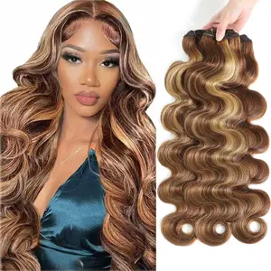 [16A New Color] Gefily Hair P4_27_613 Highlight 16A 30 32 inch Brazilian Body Wave Water Wave 100% Virgin Human Hair Weave Bundles Hair Extensions