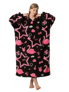 Cute Cartoon Pattern Hooded Blanket for Women Men, 1Pcs Oversized Wearable Hooded Nightwear Loungewear Womenswear Sweatshirt Pullover, Warm and Cozy, Valentine's Day Gift Large Pocket Pajamas