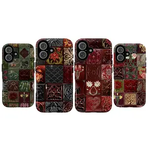 Dark Academia Aesthetic Phone Case, Gothic Art Nouveau Floral Tile Phone Cover for iPhone 17 16 15 14 13 12 11 Pro Max X XR XS & Galaxy S25 S24 S23 S22, Vintage Gothic Relief Tile - Whimsigoth Aesthetic Tough Case, Aesthetic Art Nouveau Floral Gif