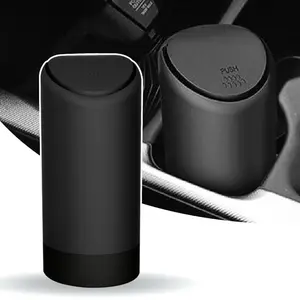 Mini Car Trash Can with Lid 2.5" x 6.2" Cup Type Embedded Silicone Waste Container Waterproof Leakproof Portable Trash Dustbin for Vehicle Home Office Bedroom Kitchen Black