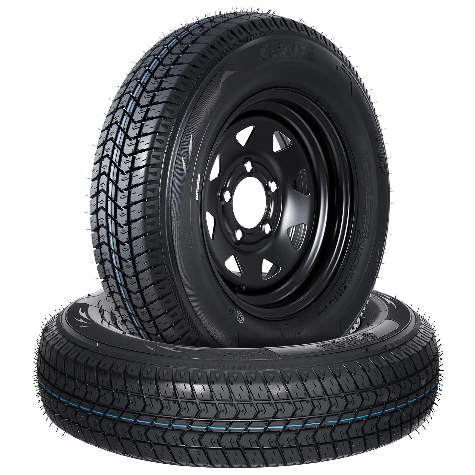 2-Pack ST175/80D13 Trailer Tires with Rims, 5 Lug on 4.5" Bolt Pattern, 6PR Load Range C, Black 13" Spoke Wheel, Heavy Duty 175 80 13 Trailer Tires Rims for Utility, Boat, Camper, Cargo Trailer