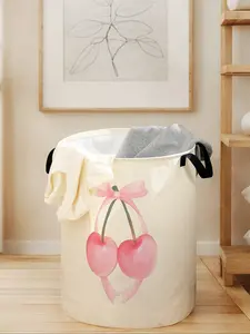 Cherry Print Laundry Basket with Handle, Durable Foldable Clothes Storage Bin, Large Capacity Toy Organizer for Home Use