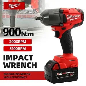 Milwaukee Cordless Electric Wrench 18V 900N.M Torque Brushless Impact Wrench 12.0Ah Battery & Charger