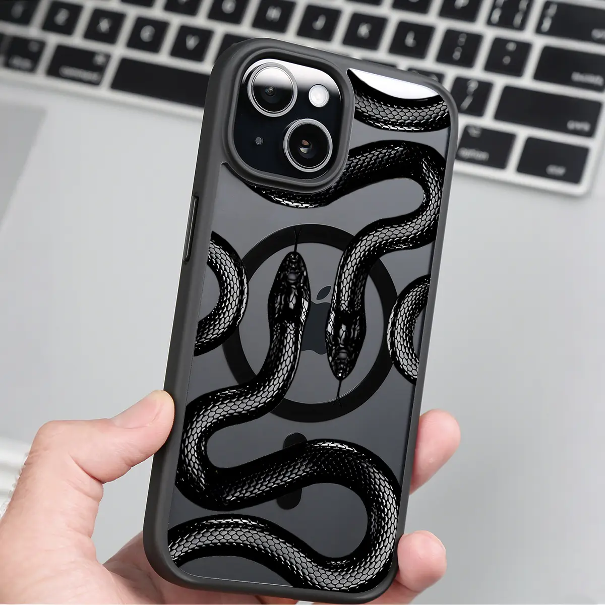 Black Snake Magnetic Silicone TPU & Polycarbonate Shockproof Protective Phone Case - MagSafe-Compatible Cover, Casing with Camera Protection for iPhone X,XR,11,12,13,14,15,16,17 Pro,Pro Max,Plus Wireless Accessories
