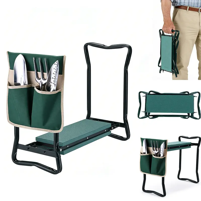 2-in-1 Garden Kneeler & Seat Garden Gear - Heavy-Duty Foldable Portable Gardening Workseat with EVA Foam Cushion, Metal Frame, Tool Pouch, Support, Stability, Fold-Flat Storage, 49cm×61cm×27cm, for Outdoor Tasks (All Ages Fit, Relieves Aches)