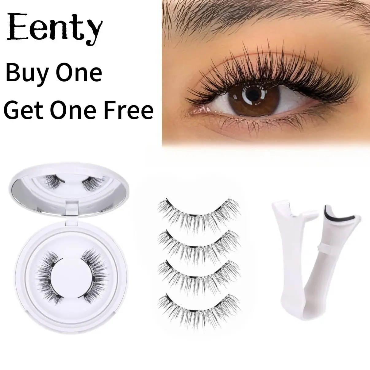 [Buy 1 Get 1 Free]Eenty Magnetic Eyelashes Magnetic Lashes with Applicator No Glue or Eyeliner Clear Band Lashes Wispy Magnetic Eyelashes Look Like Lash Extension Natural Lashes by TNFVLONEINS
