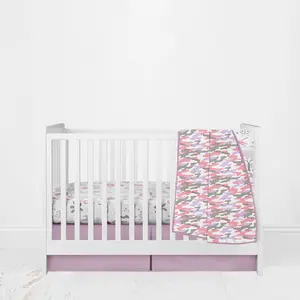 Bacati Jungle Safari Muslin 4 Piece Crib Bedding Set with 2 Fitted Sheets - Lilac/Coral Girls