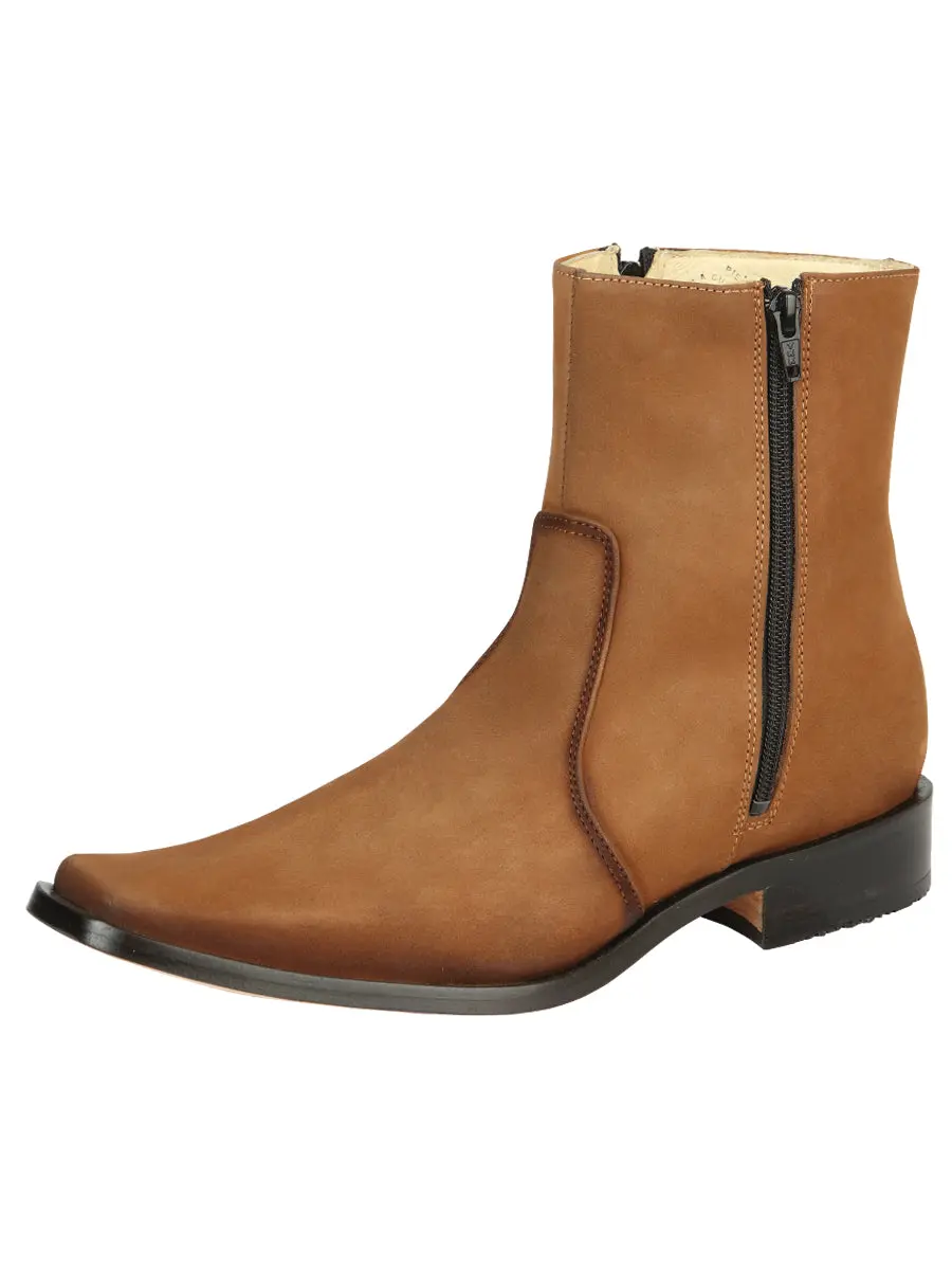 El Besserro Men's Leather Ankle Boot with Double Zipper - Made in Mexico - Nubuck Tan 45830