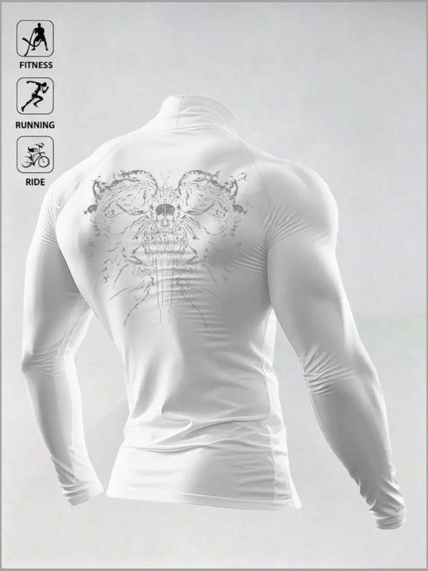 Men's High Elastic Performance Top, Gym Workout Shirt, Gothic Print, Moisture-Wicking Fabric, Ideal for Powerlifting, Daily Sports, Casual Wear