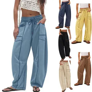 Womens Barrel Pants Drawstring Wide Leg Sweatpants Baggy Summer Lounge Pants Casual Beach Trousers good  jeans