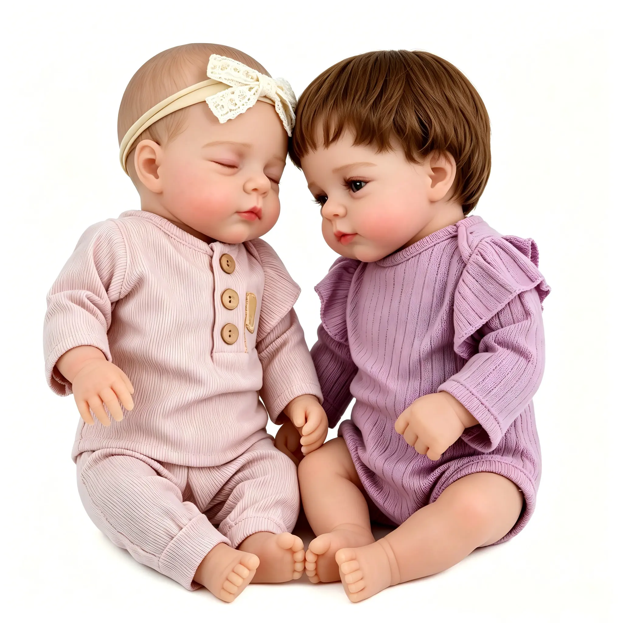 Soft Body Twin Newborn Baby Dolls - Unisex Cuddly Doll Gift, Cute Faces, Fabric Bodies, Pacifier, Bottle, Pink Accessory Set (Socks, Satin Headband), Breathable, 3-Minute Setup, Birthday Gift Ideas for Ages 3+ (Labor Day Pick)