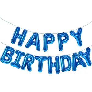 Blue Happy Birthday Balloon Banner, 16 Inch Foil Mylar Happy Birthday Balloons Letters, Reusable Happy Birthday Sign, Blue Birthday Decorations for Women, Men, Boys and Girls