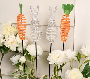 Home Reflections S/4 18" In/Outdoor Metal Stakes Bunny & Carrot