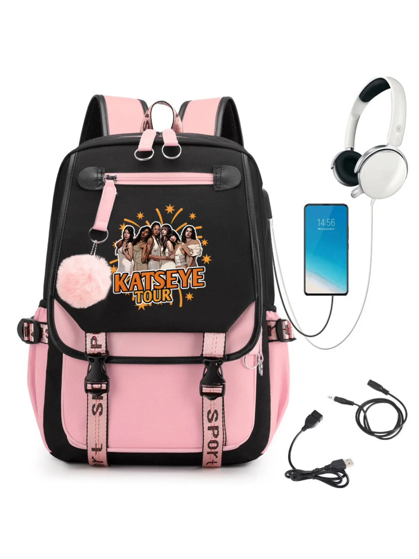 Yoki silk Pink backpack with long black link straps. New Getaway Backpack Peony Pink with Black Webbing - GOBI Racks main image 4
