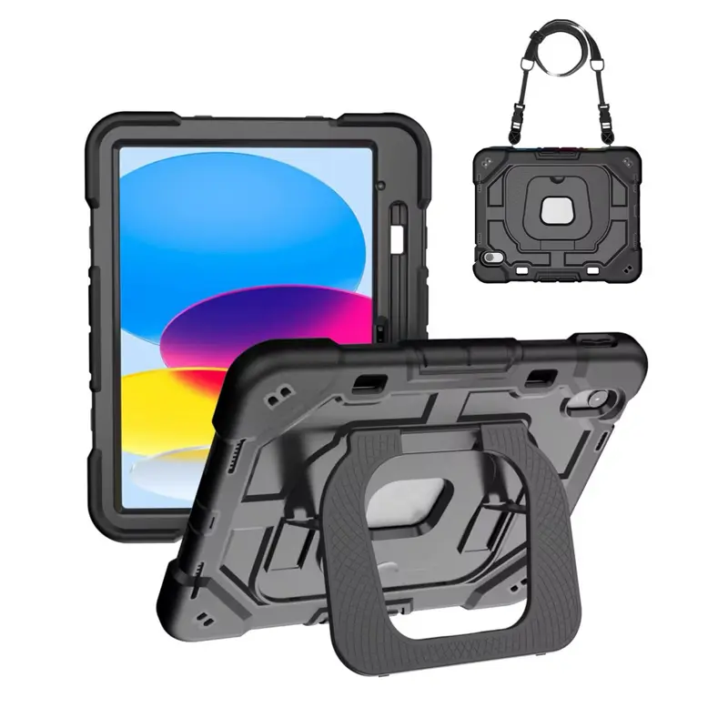 Ultra-Armor 3-Layer Heavy Duty Case for iPad 10.9 2022 & A16 2025 Drop-Proof Kickstand Shell with Adjustable Stand and Lanyard