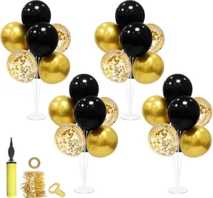 Graduation Decorations 2026,4 Set Balloon Stand with Pump and Balloons, Black and Gold Party Decorations for 40th 50th 60th 70th Birthday Retirement Wedding Anniversary New Year Party Supplies