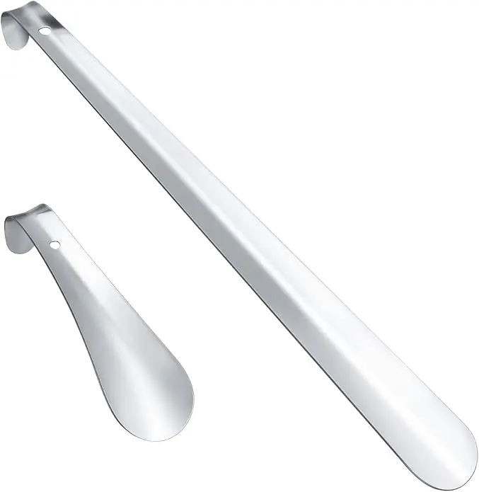 2 PCS Stainless Steel Shoe Horn Long Handled Shoe Lifter, 16.5 Inch Long and Portable Handled  for Pregnancy, Men, Women and Kids Footwear Bridal