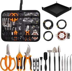 Bonsai Tools Kit 20 count Garden Tools Set for Beginner, Includes Bonsai Wire Kit,  Mat, Pruning Shears, Bonsai , Succulent Tools in Leather Storage Bag, Gardening  for Women Men