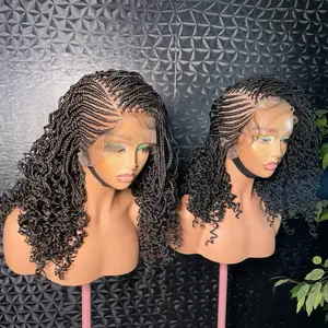 360 full lace 16 Inch Black watermelon bouncy tip Braided Lace Wigs for Women, Gorgeous Fluffy Wigs with Baby Hair Bangs, Synthetic Braided Full Lace Wigs for Party, Daily Use. Medium: Cap size :21.5 – 22.5”