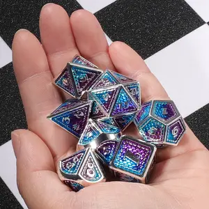 DND Metal D&D Dice Set,7 Pieces Meatal D&D Die with Gift Patterned Dice Bag,Party Dice, for Dungeons & Dragon Game, TPG,Pathfinder,card games rpg