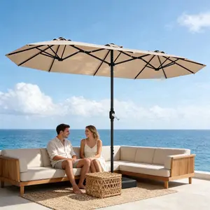 WLLJOY 15Ft Patio Umbrella With Base-Mounted, Foldable And Portable Outdoor Sunshade For Backyards, Beaches And Gardens, Khaki