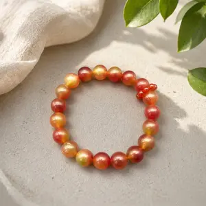Sunset Glow Natural Beaded Stretch Bracelet Orange Red Healing Crystal for Women Boho Casual Stackable Jewelry