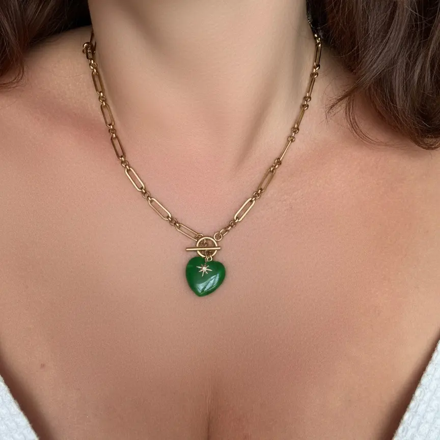 Malaysian Jade - Manifest Miracles.  Natural Malaysian Jade Crystal Necklace  Manifest Luck & Prosperity | Custom Stainless Steel Chain Heart Chakra