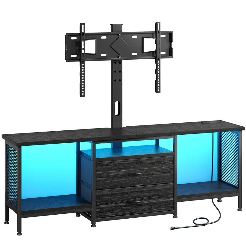 【Fall deals for you】Raybee Modern LED TV Stand with 2 Fabric Drawers, with Mount and Power Outlet for 32/45/55/60/65 Inch TV, Swivel and Adjustable TV Console Entertainment Center, Living Room, Bedroom