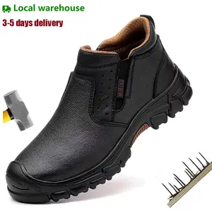 Man Leathe resistant Safety Shoes Puncture-Proof Work Sneaker Waterproof Work Shoes Steel Toe Shoes Safety Boots Indestructible Shoes Lightweight fashionable footwear  Black