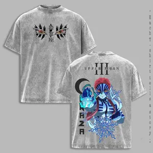 Akaza Upper Rank 3 Graphic Tee V2, Vintage Washed Oversized Shirt, Manga Villain Demon Slayer Cotton T-Shirt