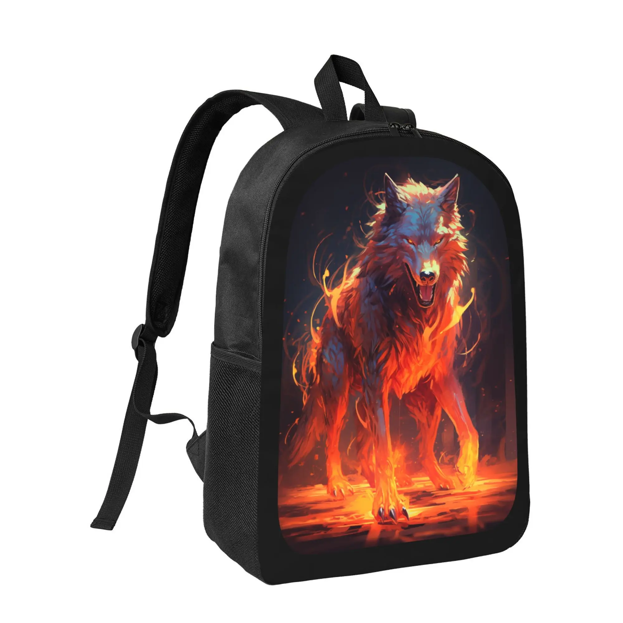 Fiery Wolf Backpack with Glowing-Eye Wolf & Flame Print - Large Capacity Lightweight School Bag, Adjustable Padded Shoulder Straps, Durable Unisex Backpack for Teens & Adults, Casual Travel Backpack for &, for Teenager