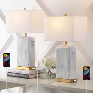 JONATHAN Y Chloe 24.5" Modern Coastal Iron/Marbled Ceramic LED Table Lamp with USB Charging Port