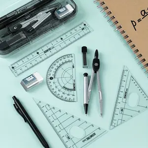 Professional Compass And Ruler Set for Accurate Geometric Drawings - Includes Triangle Plates And Stationery Set