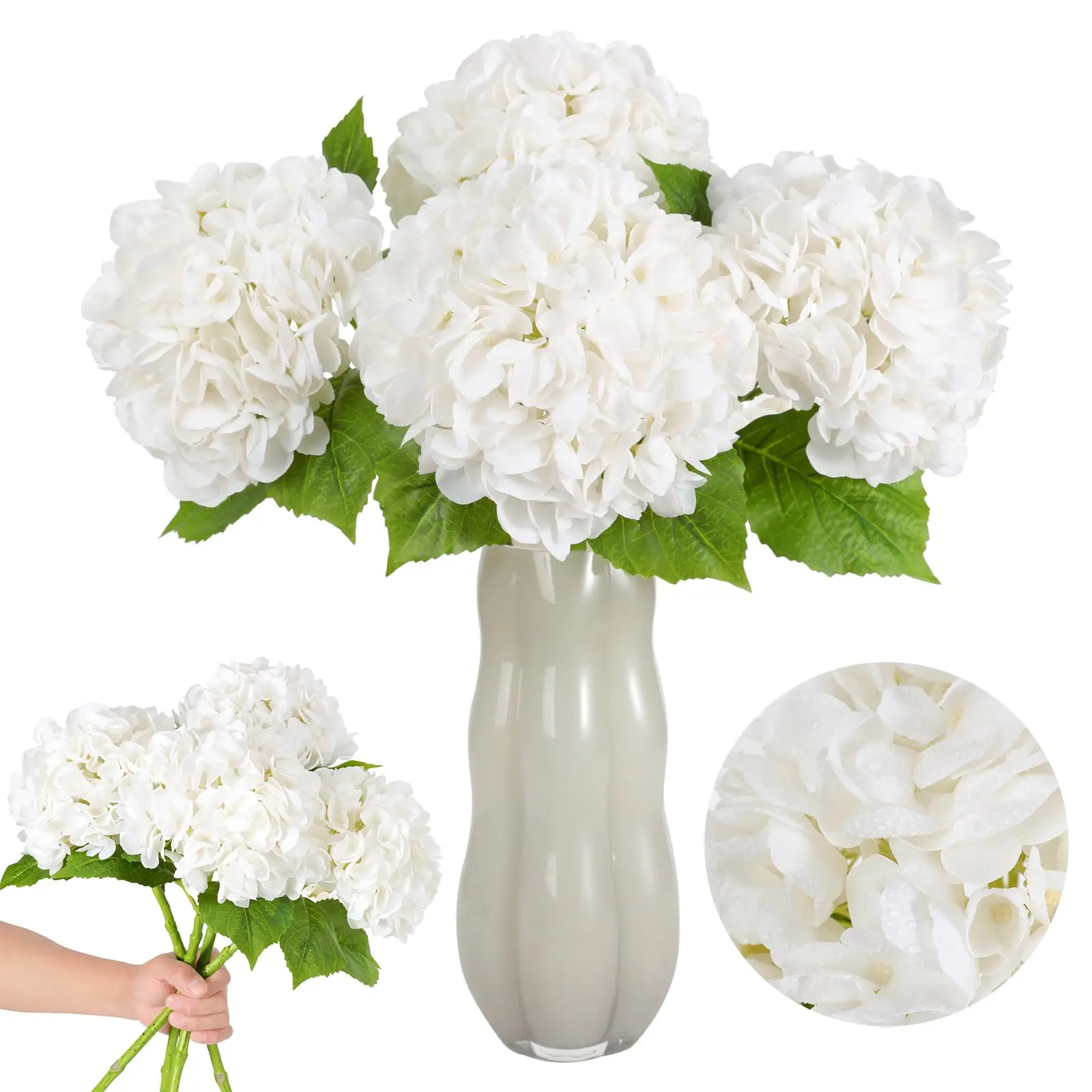 6 Large-Diameter High-Quality Silk Artificial Hydrangeas with Stems - Home Decor Floral Ornaments, Photo Prop, Gift for Wedding Bouquets, Home Dining Table Vase Arrangements, Artificial Flower Arrangement