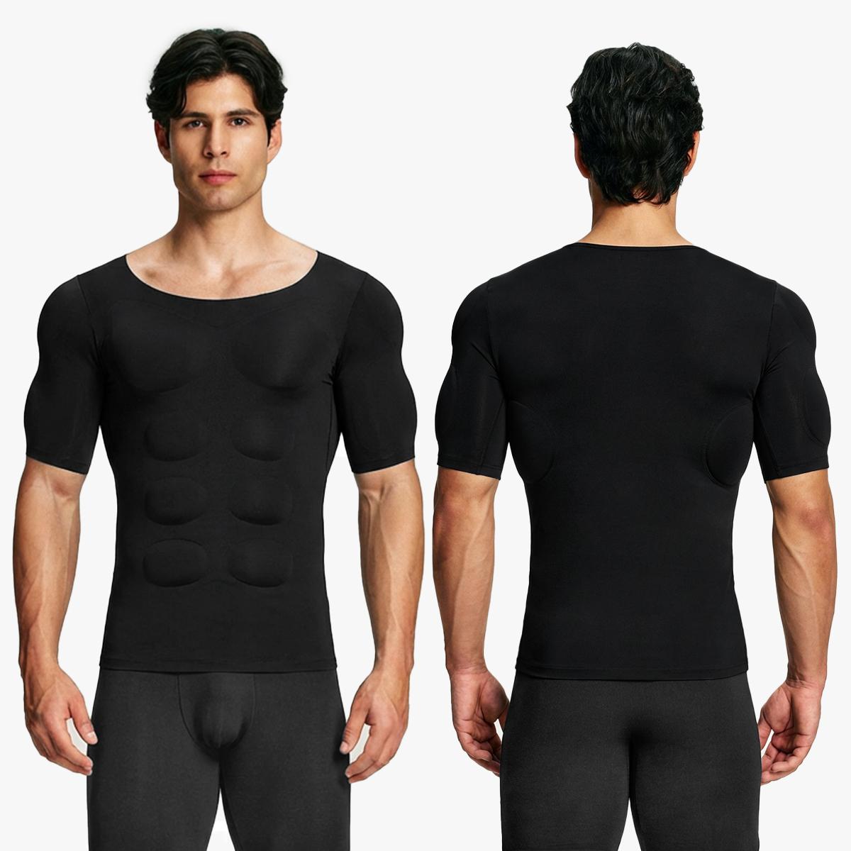 【Nebility】 Men’s Invisible Seamless Muscle-Enhancing T-Shirt with Removable Muscle Pads and Light Compression Function, Suitable for Everyday Wear, Cosplay, and Special Occasions SpringStatements