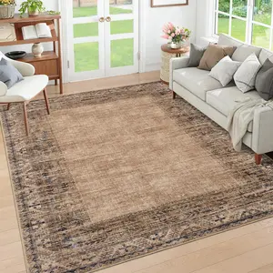 Vintage Printed Area Rug Washable Area Carpet Short Pile Non-slip Rug for Bedroom Dining Room Office Laundry Room