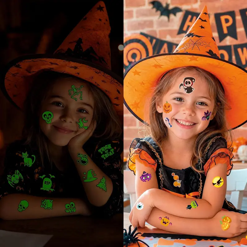 Halloween temporary tattoos used for party favors classroom events and trick-or-treat gifts