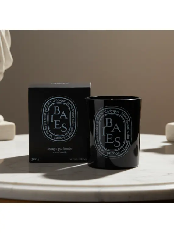 Diptyque Black Baies Floral Scented Candle 10.2 oz Luxury Black Glass, Elegant Flower Aroma, 75-Hour Burn, Perfect for Home Decoration