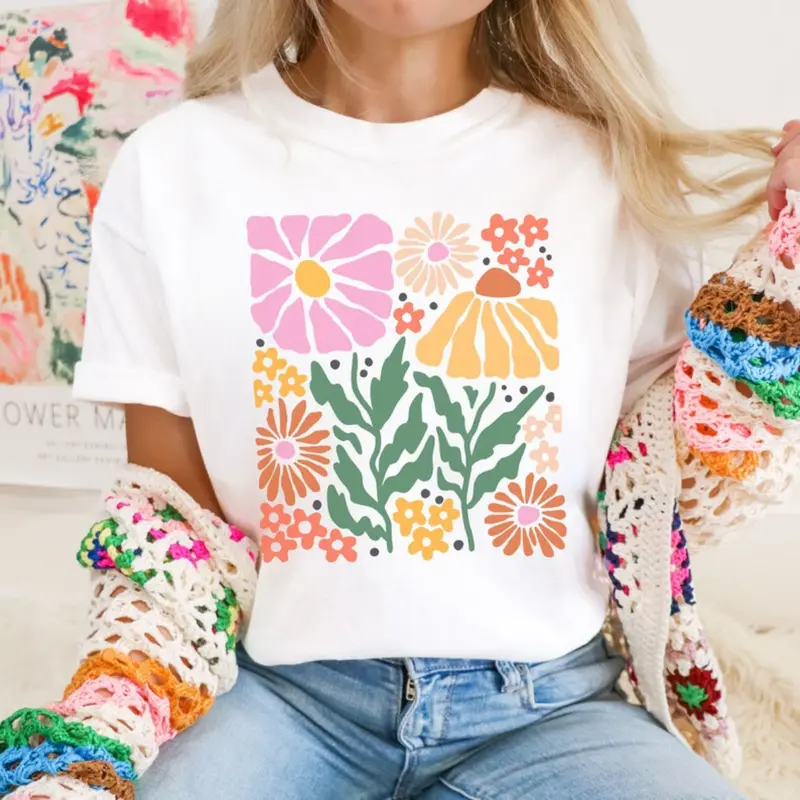 Comfort Colors Boho Floral shirt, Abstract Wildflower Shirt, Women's Spring Shirt, Flower Shirt, Gift for Women, Summer Shirt, Nature Shirt Crewneck