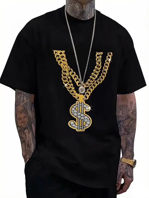 Men'S Golden with Pendant ' Graphic T-Shirt, Everyday Tshirt | Playful Design