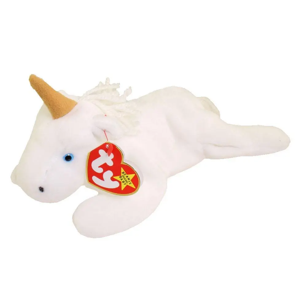 TY Beanie Baby - MYSTIC the Unicorn (tan horn & yarn mane) (8 inch) (1994) MWMTs