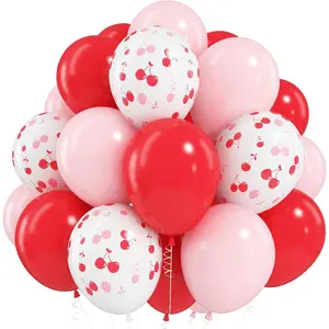 Cherry Balloons, 12 Inch Red and Pink Balloons Cherry on Top Balloon Pastel Pink Matte Red Helium Latex Party Balloon for Girls Women Birthday Bridal Shower Wedding Party Decorations
